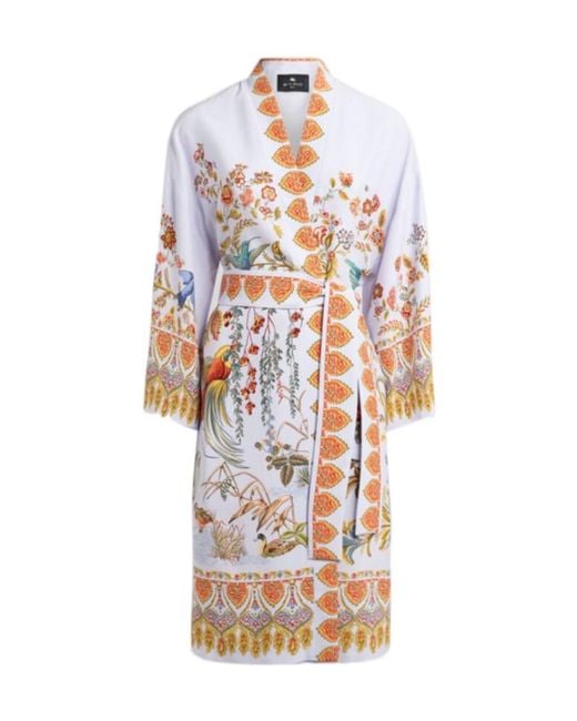 Etro White Placed Flora And Fauna Print Kimono