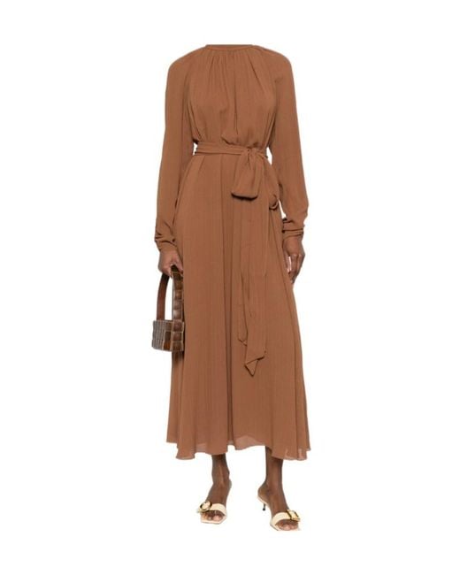 Joseph Brown Pinky Tie-Waist Midi Dress