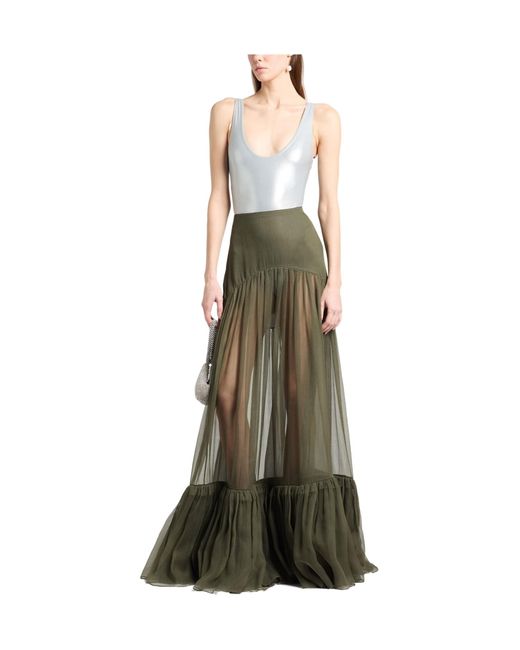 Saint Laurent Green Simple Solid-Colored Flare Skirt