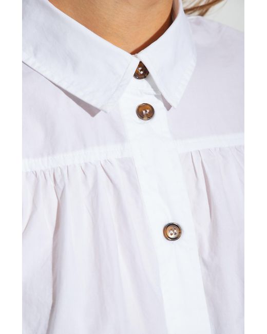 Ganni Blue Puff-Sleeved Poplin Shirt