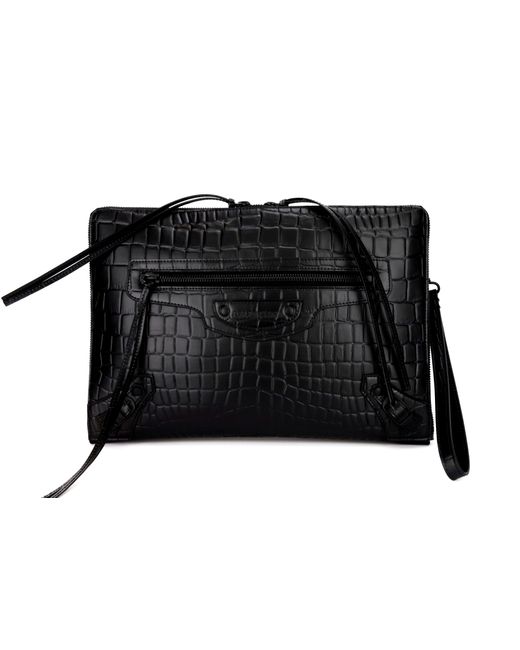 Balenciaga Black Imitation Crocodile Pattern Clutch