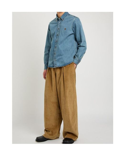 AMI Blue Logo-Embroidered Denim Shirt for men