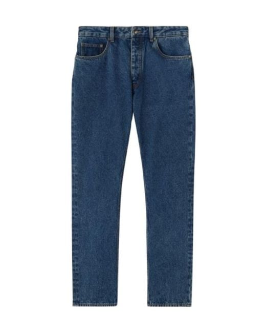 Palm Angels Blue Monogram Detailed Straight Leg Jeans for men