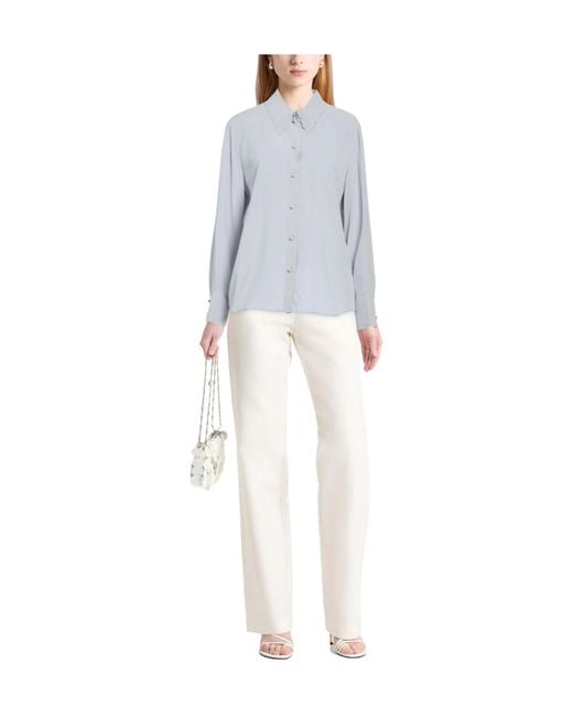 Chloé Blue Embroidered Solid-Color Shir