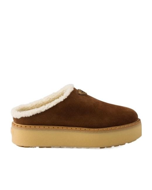 Prada Brown Suede Slippers
