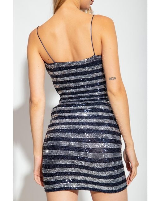 Balmain Blue Sequinned Striped Minidress