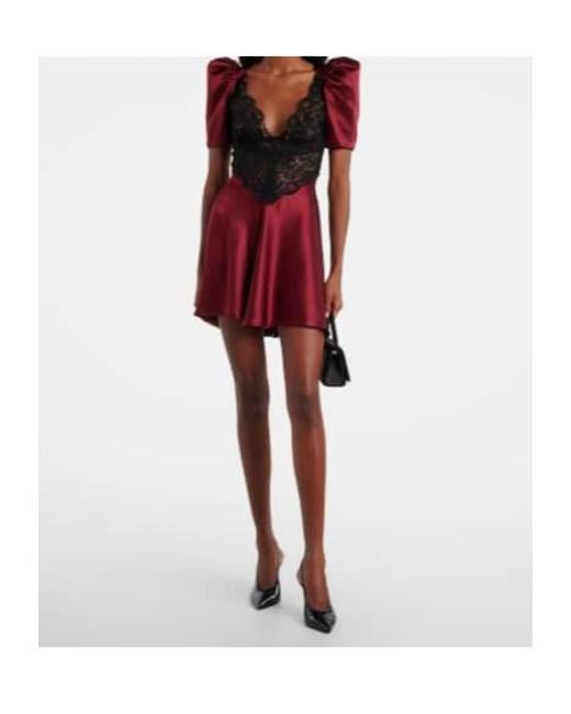 Rodarte Red Lace-Trimmed Silk Cocktail Dress