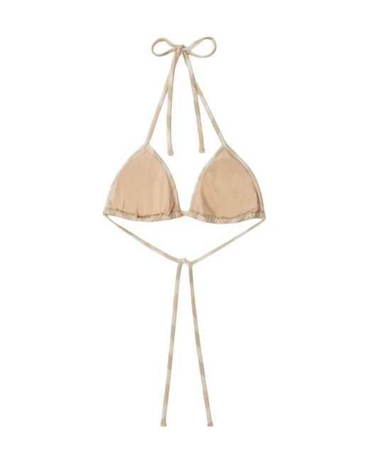 Burberry White Checked Halterneck Triangle Bikini Top