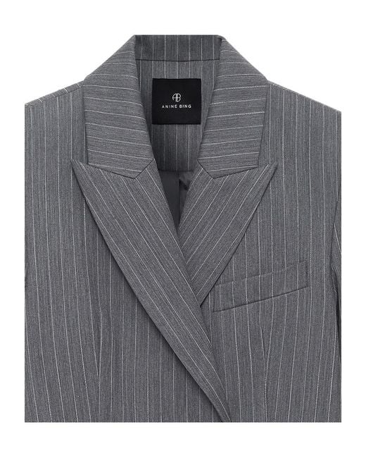 Anine Bing Gray Tiphaine Pinstriped Blazer