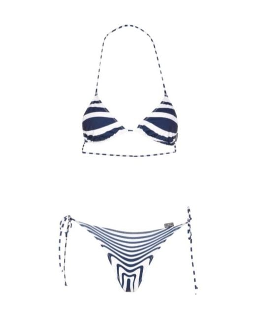 Jean Paul Gaultier White A Striped Lace-Up Bikini