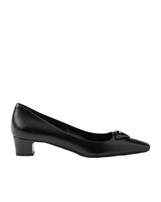 Prada Black Triangle-Logo Square-Toe Pumps
