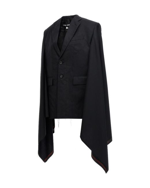 Junya Watanabe Black Frayed Hem Wide Sleeved Cape
