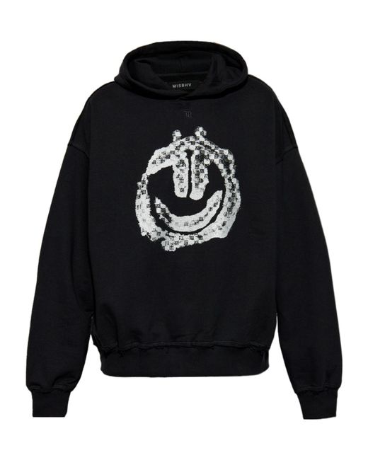 M I S B H V Blue Graphic-Print Cotton Hoodie for men