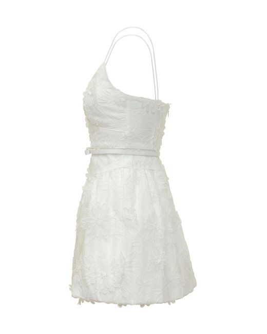 Self-Portrait White Floral Organza Mini Dress