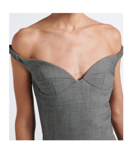 Magda Butrym Gray Off-Shoulder Herringbone Wool-Blend Minidress