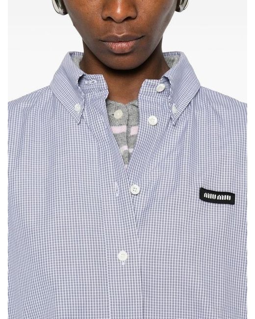 Miu Miu Gray Checked Poplin Cropped Shirt
