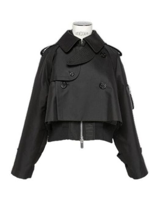 Sacai Black Layered Cropped Jacket