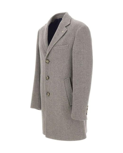 Manuel Ritz Gray Herringbone Single-Breasted Coat for men
