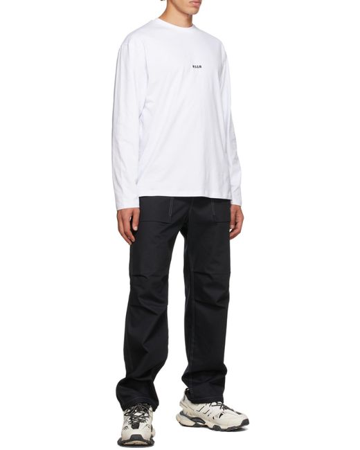 MSGM White Logo Printed Crewneck T-Shirt for men