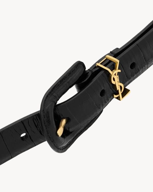 Saint Laurent White Cassandre Covered U Buckle Thin Belt