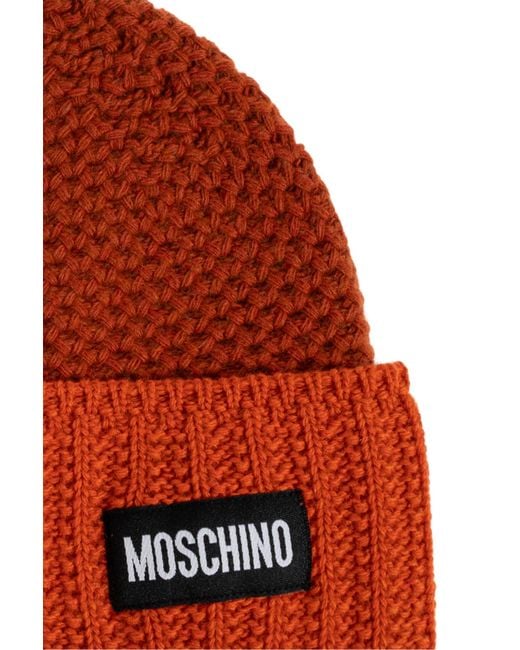 Moschino Red Logo Patch Knitted Hat for men