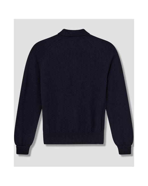 Drake's Blue Knitted Raglan-Sleeve Polo Shirt for men