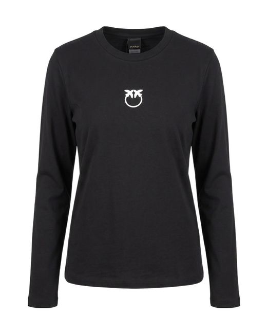 Pinko Black Toblino Love Birds Crewneck Long-Sleeved T-Shirt