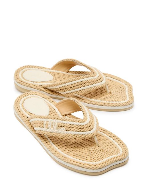 Chloé Natural Hand-Woven Leather Strap Slide Sandals