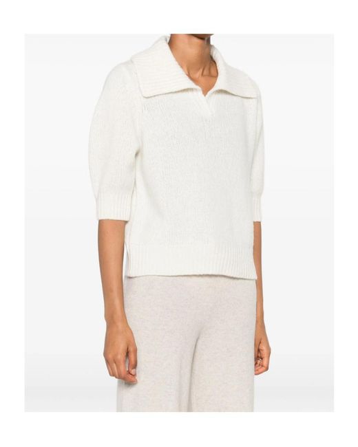 Lisa Yang White Wide-Collar V-Neck Jumper