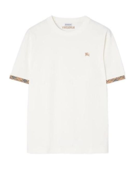 Burberry White Checked-Trim Crewneck T-Shirt for men