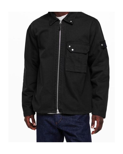 Stone Island Black Front Zip-Up Denim Jacket for men