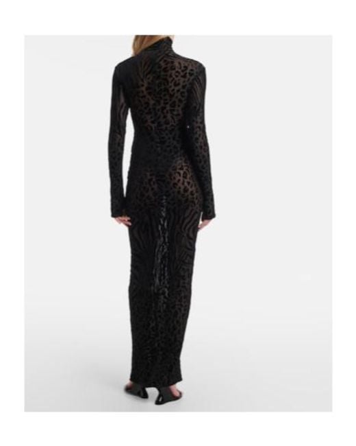 Alex Perry Black Sheer Animal-Print Devoré Maxi Dress