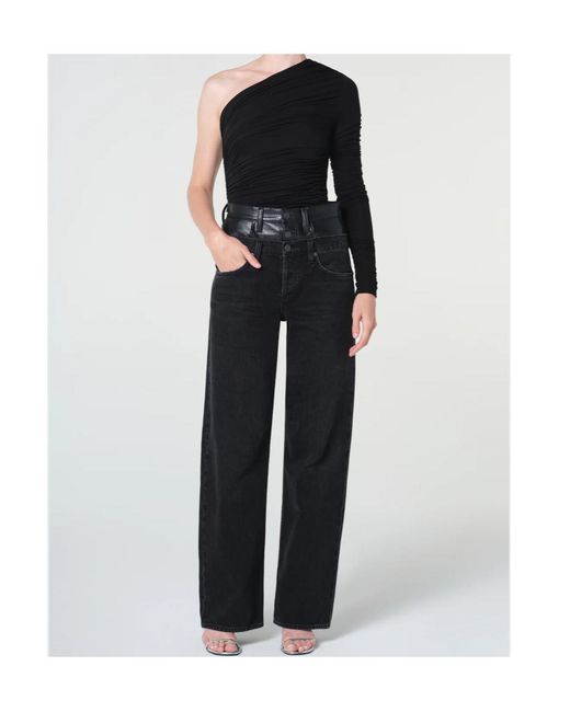 Agolde Black Elson Double-Waist Jeans
