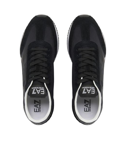 EA7 Black Lace-Up Low-Top Panelled Casual Sneakers for men