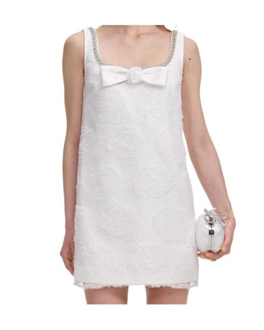 Self-Portrait White Square-Neck Sleeveless Mini Dress