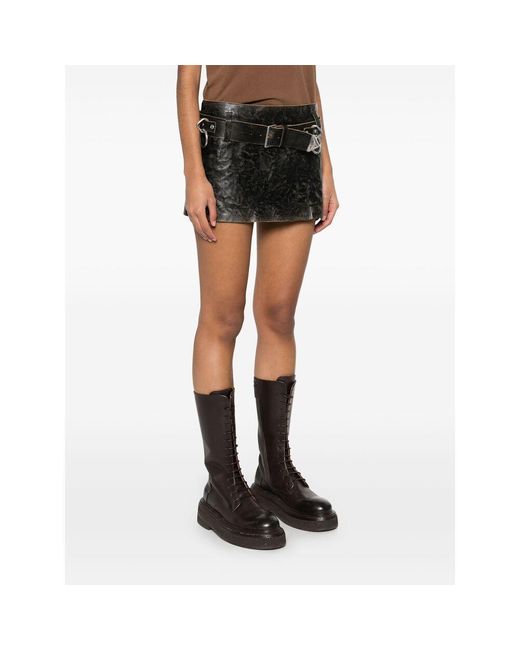 Prada Black Belted Leather Mini Skirt