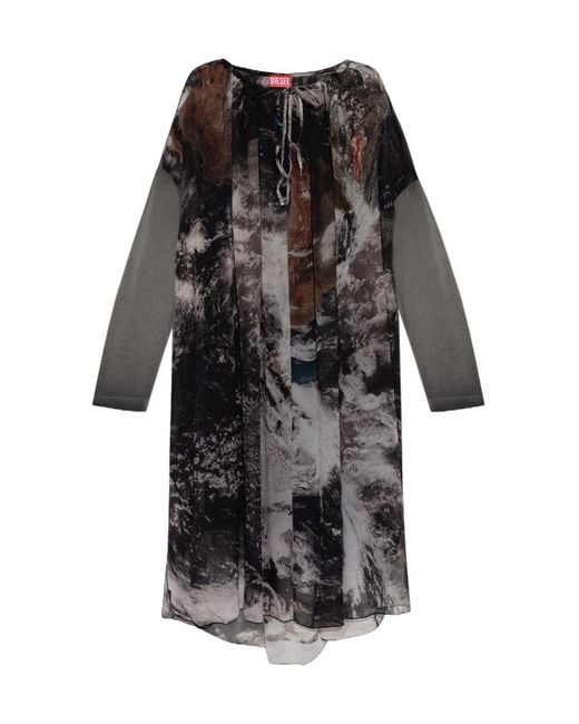 DIESEL Black Planet-Print Drawstring Midi Dress