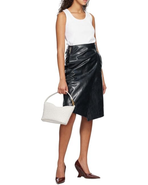 Bottega Veneta Blue Embossed Leather Midi Skirt