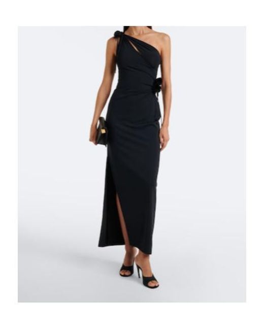 Coperni Black Asymmetrical Cocktail Dress With Floral Appliqués