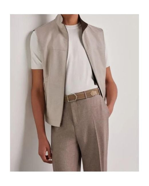 Canali Brown Woven Panel Belt for men