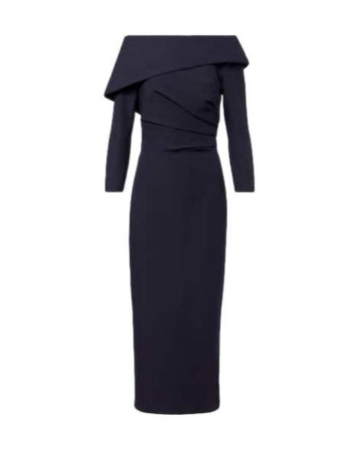 Safiyaa Blue Off-Shoulder Crêpe Midi Dress