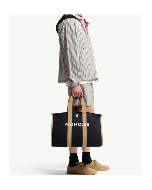 Moncler Blue Logo Canvas Tote Bag for men
