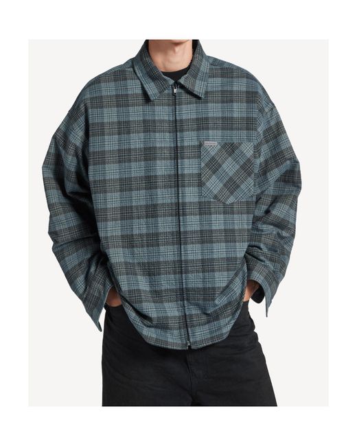 Balenciaga Blue Checked Zip-Up Jacket for men