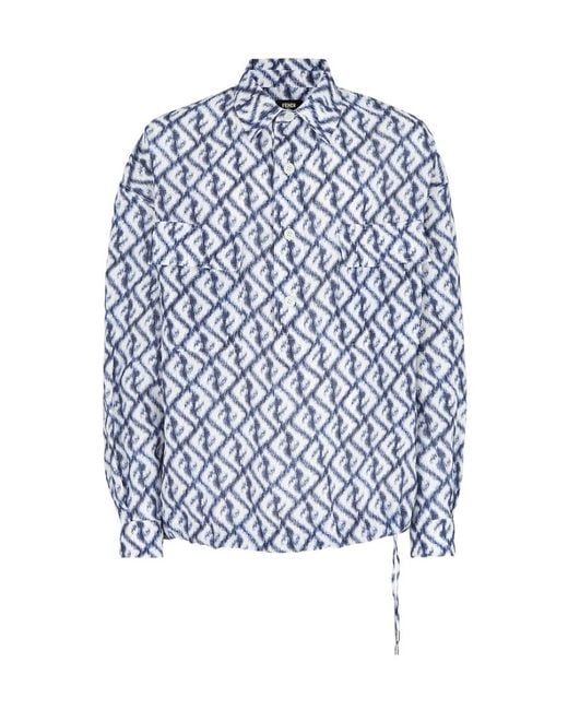 Fendi Blue Buttoned Long-Sleeved Shirt for men