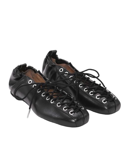 Ganni Black Square-Toe Lace-Up Balleina Shoes