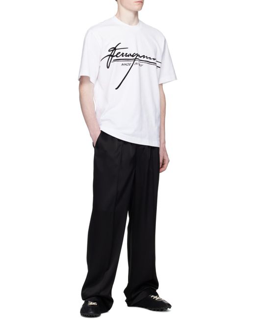Ferragamo White Ferragamo Flocked Logo Crewneck T-Shirt for men