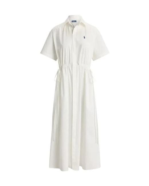 Polo Ralph Lauren White Buttoned Drawstring Midi Dress