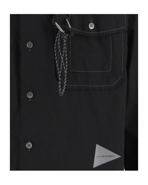 And Wander Black Practical Pocket Collar Shirt for men
