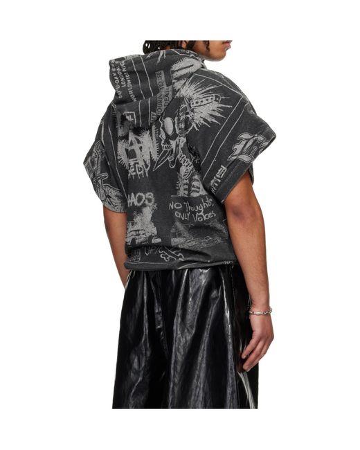 Lu'u Dan Black Half-Length Short-Sleeved Hooded T-Shirt for men