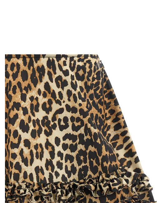 Ganni Natural Leopard Printed Duchesse Mini Frill Skirt